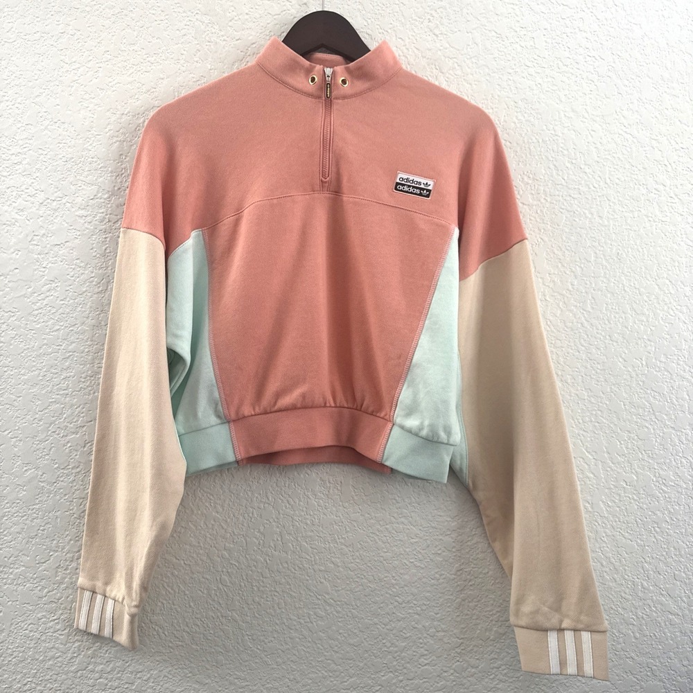 Adidas Originals RYV Colorblock Cropped Sweatshirt 1/4 Zip Pink XS NWT